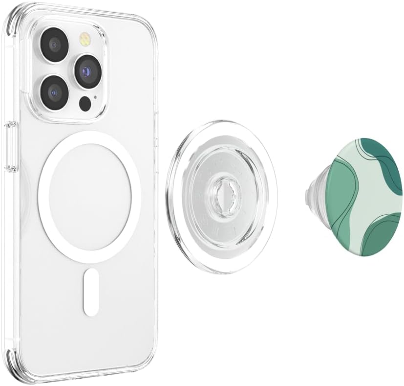Green Monochromatic Shades With Neutral Colors Line Art PopSockets MagSafe PopGrip for iPhone