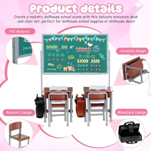 Accesorios de muñeca con mini silla de escritorio y pizarra para dioramas 3