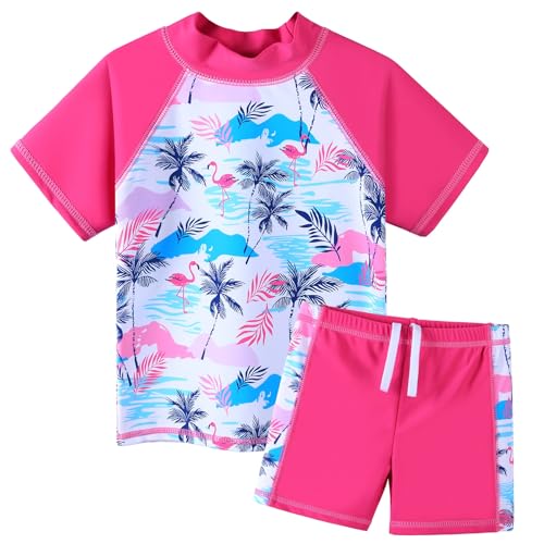Image of Girls Two Piece Swimsuit Floral UPF 50+ Rash Guard Set Kids Beach Swimwear