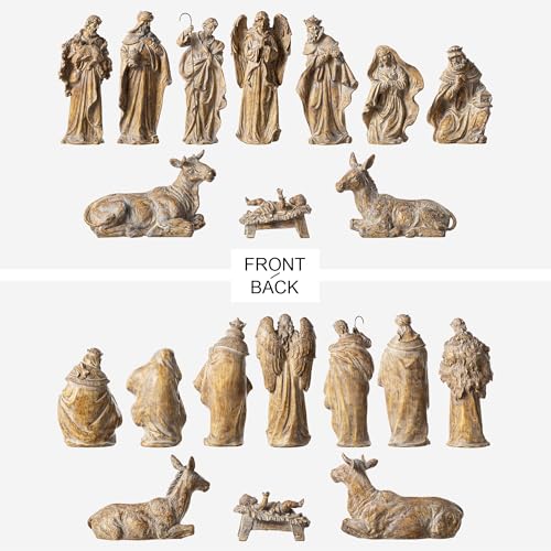 Image of Glitzhome Nativity Set for Christmas Indoor Decorations, 10-Piece Large Bronze Nativity Figurines Sets 18.5 inch x 50 inch, Resin Tabletop Scenes Figures Xmas Collectibles Figurine Statue Holiday Decor