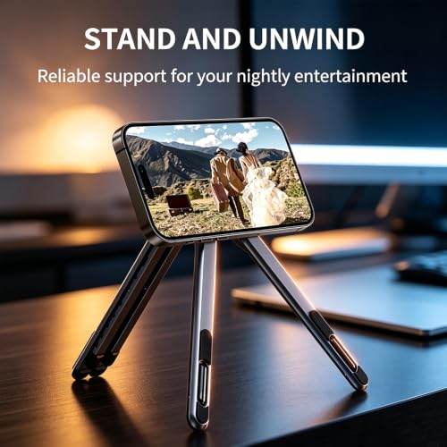 Image of 4-in-1 Foldable Laptop Stand, Magnetic Phone Stand & Selfie Stick with 180 Rotating Magnetic Head, Portable Travel Laptop Holder Tripod, 8-Level Ergonomic Height Adjustable Stand (Orange, 1 PCS)