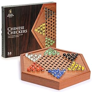Yellow Mountain Imports Wooden Chinese Checkers Halma Board Game Set – 12.7 Inches – with Drawers and Glass Marbles – Made