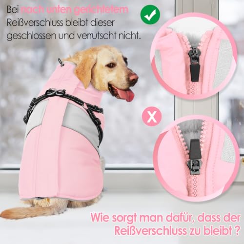 AOFITEE Hundemantel Winter Grosse Hunde, Warme Hundejacke Wintermantel mit Geschirr, Wasserdicht Hunde Winterjacke Warmer Hundemäntel Fleece Winterweste für Labrador, Windhund, Golden Retriever, 2XL