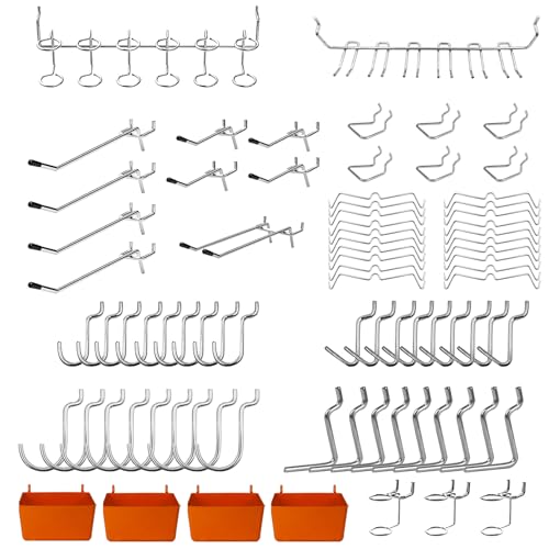 C&T 80 Piece Pegboard Hooks Assortment Kit, Pegboard Accessories Organizer Set with Bins, 1/8 and 1/4 in pegboard Hooks, for Hanging Tools, Organizing Various Tools,Garage Pegboard Wall Organization