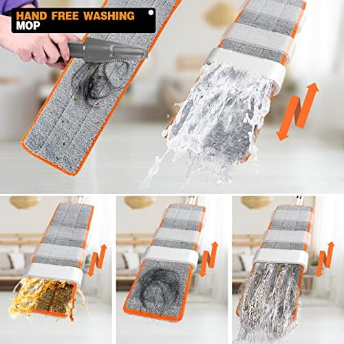 Midyb Flat Mop, Self Wringing Floor Mops with 5 Reusable Pads, Wet and Dry Microfiber Dust Mop with 135cm Stainless Steel Handle for Cleaning All Kinds of Floors