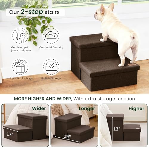 Love's cabin Dog Stairs for High Bed, Foldable Pet Stairs for Small Medium or Large Dogs Puppy with Storage for Bed or Couch, Cat Dog Steps Ramp with Zip up to 200 lbs, Coffee, 2 Steps by Love's cabin - Used condition - Image 5