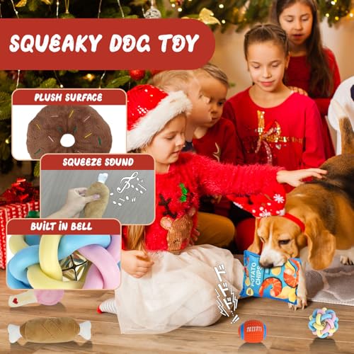 ANOTION 12 Tage Weihnachtshundspielzeug Adventskalender 2025 – Interaktives Quietschendes Hundespielzeug Set, Aggressive Kauer, Beinhaltet Kauspielzeug, Seile, Bälle und mehr
