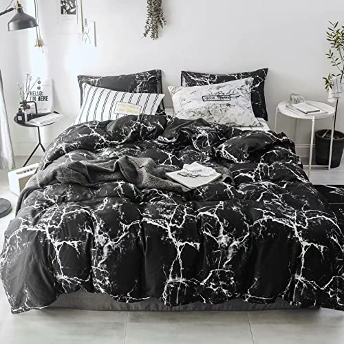 Luxlovery Black Marble Comforter Set California King Black And White Marble Bedding Comforter Set Women Men Gothic Abstract Comforter King Size Breathable Soft Cozy Blanket Quilts Comforter #TOP15