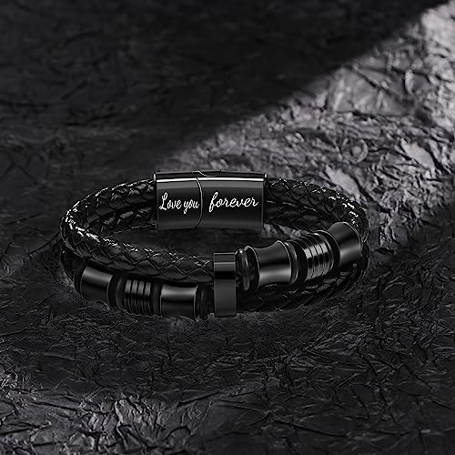 𝐆𝐢𝐟𝐭 𝐟𝐨𝐫 𝐌𝐞𝐧 Braided 𝐋𝐞𝐚𝐭𝐡𝐞𝐫 𝐁𝐫𝐚𝐜𝐞𝐥𝐞𝐭 for Men Dad Husband Boyfriend Son Grandson Brother Stainless Steel Clasp Engraved with Love You Forever Jewelry Birthday Gift 7.5 8.5 9 Inch4