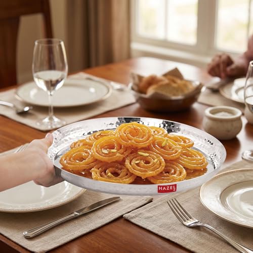 Image of HAZEL Stainless Steel Dinner Plate 30.2cm | Side Hammered Style Thali for Lunch, Tiffin Plates, Ideal for Home, Office & Restaurant