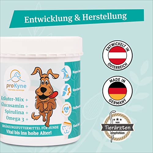 proKyne FUNCTIONAL NUTRITION 200g Kräuter Pulver | All-in-One Nahrungsergänzung Multivitamine für Hunde | Unterstützt Gelenke Immunsystem Haut Fell Vitalität Verdauung. Für Erwachsene Tiere