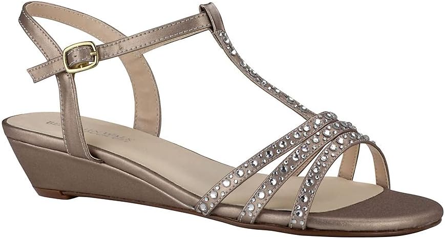 Touch Ups Women's T-Strap Wedge Sandal, Champagne, 8.5 Wide