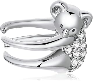 Cute Koala Ear Cuff Wrap Earrings 925 Sterling Silver Crystal Cubic Zirconia Climber Cartilage Earring Clip On Non Piercing Fake Hoops Huggie Studs Dainty Jewelry Gifts for Women Girls BFF Daughter