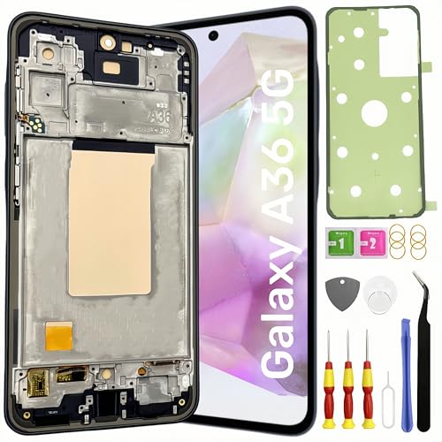 Écran Galaxy A36 5G avec châssis de remplacement pour smartphone Samsung SM-A366E/DS noir