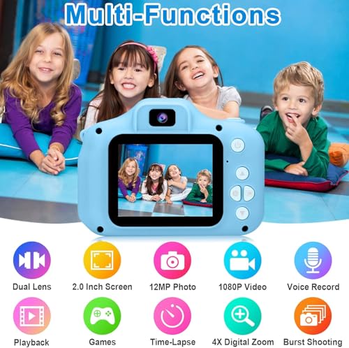 TOYTONIC Kids Digital Camera for Boys - 3MP Dual Lens, 1080P Video, 2.0 Inch Screen with Time-Lapse, Games, and Voice Recorder - Stylish Blue Design 2 51a5M4gkaTL