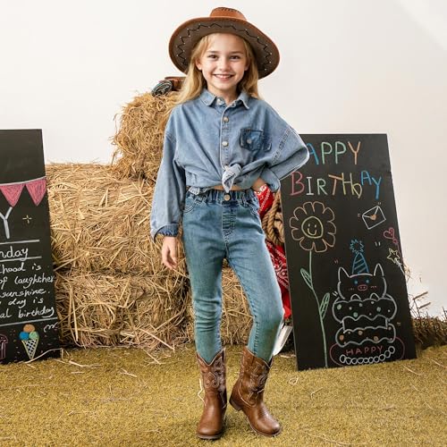 Motasha Girls Cowgirl Boots Unisex-Child Mid Calf Glitter Toddler Cowboy Boot Little Big Kids Western Riding Shoes - Image 3