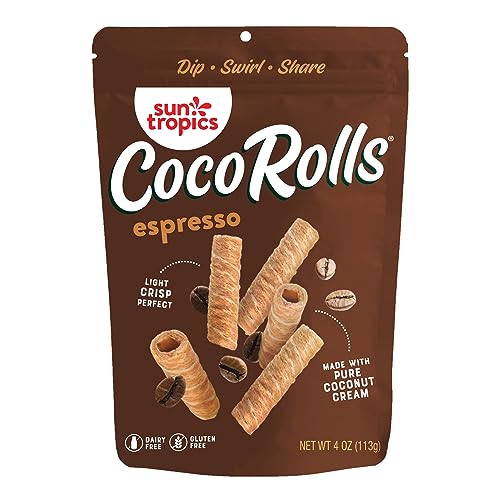 Sun Tropics Cocorolls Espresso Flavor- 6 Count (4 Oz Each) | Crisp Rolled Wafer Cookies, Coconut Rolls Made With Pure Coconut Cream | Gluten Free & Dairy Free Coconut Wafer Snack cover