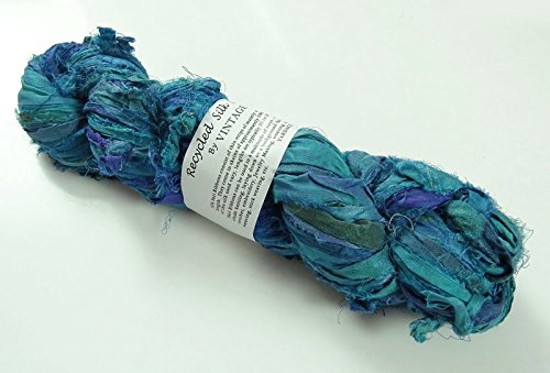 100G Recycled Sari Silk Ribbon Yarn, Jewelry Making Trim - Blue Mix #TOP1
