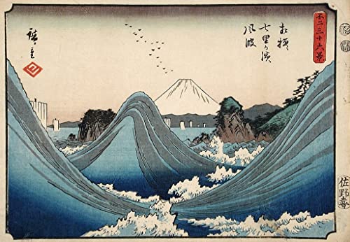 Tableau mer agitée Hiroshige de Sagami : impression d'art vintage