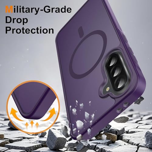 Image of Elzzi MagSafe Compatible Case for Samsung Galaxy A37 5G - Matte Shockproof Hybrid Protective Cover, Slim Anti-Fingerprint TPU+PC Back Case (Deep Purple)