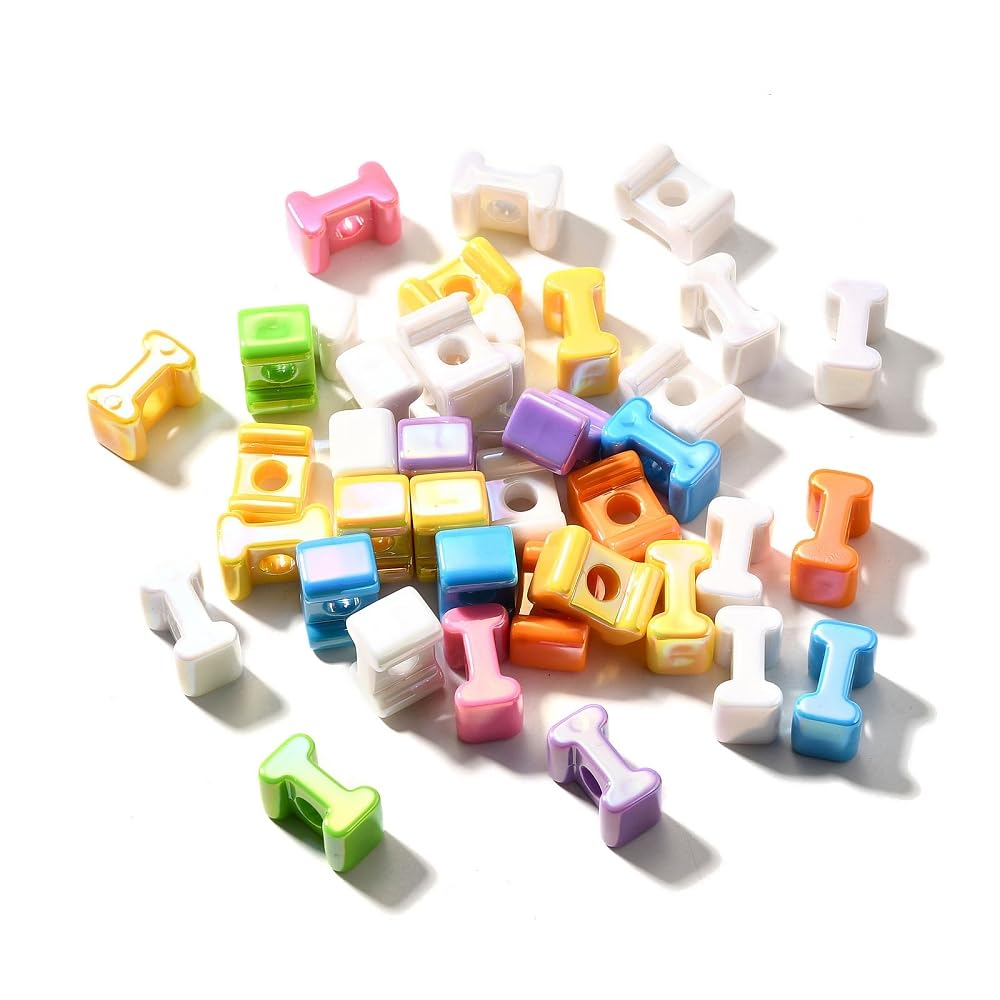 DanLingJewelry 40Pcs Random Rainbow Large Letter I Acrylic Beads AB Colour Iridescent Alphabet Keychain Beads for Bracelets Necklaces Jewellery Making — image 1