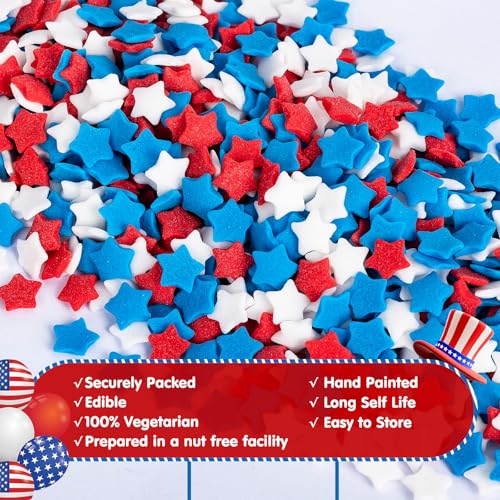 Image of Patriotic Sprinkles,Blue Red and White Stars Mix for Cake,July 4th Edible Confetti Sprinkle for Baking Decorations,130g,Stars-Shape Sugar,for Cookies,Ice Cream,Fondant Cake,Cupcakes,Desserts Decorating,May Day,Memorial Day,Flag Day,Juneteenth,Independence Day,4th of July Party Supplies | 130g,Stars-Shape Sugar for Baking Decorations,Cookies,Ice Cream,Fondant Cake,Cupcake,Dessert Toppers,Birthday Party Supplies