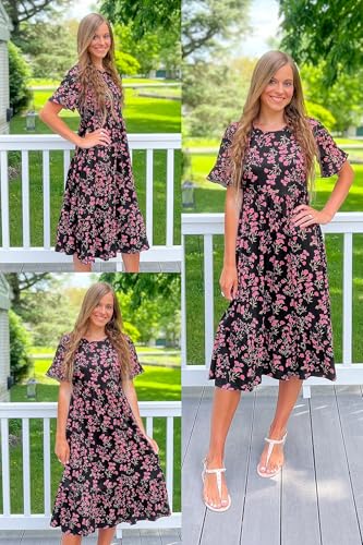 Image of STYLEWORD Womens Summer Casual Short Sleeve Flowy Midi Beach Dress