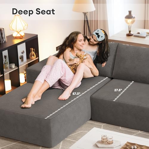 Image of HOOOWOOO Sectional L Shaped Couch,106 inch Assembly Free Modern Minimalist Sofa,Extra Deep Large Sofa Couch Set,Corner Couch in A Box for Living Room(Left Chaise Gray Corduroy Uphosted)