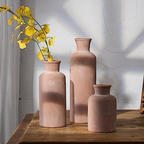 Luka Ceramic Rustic Farmhouse Vase,Terracotta Vases For Decor,Vase Set Of 3,Vase For Your Bedroom,Office,Living Room,Fireplace,Bookshelf Decor,Housewarming 10+7.5+5 Inch thumb #4