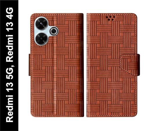 Image of SBMS Flip Cover for Redmi 13 5G / Redmi 13 4G Back Cover Case with Magnatic Closure | Inbuilt Stand | Card & Money Pocket (Mat Tan)