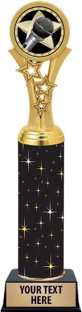 Crown Awards Microphone Trophies, 11" Black Midnight Soloist Music Trophy, Customize Now Prime