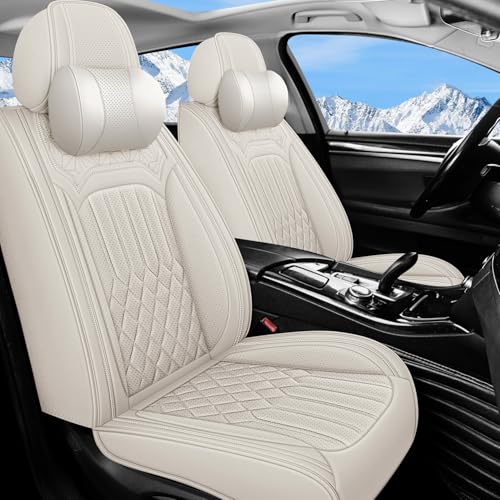 For Lexus RZ450e Seat Covers,Stylish Breathable Nappa Leather Car Seat Cover Fit Lexus RZ 450e 2024-2026,Full Set Waterproof Protector Comfort Vehicle Chair Cushion Car Seat Covers Cream White Pillow