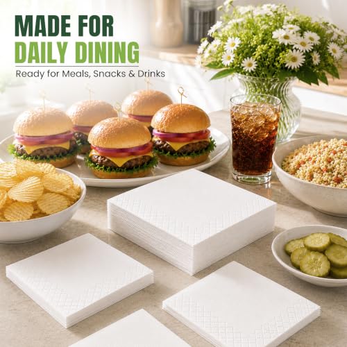 Servilletas de papel de 2 capas Freshware pliegue 1/4 blancas cuadradas para cócteles y fiestas 6