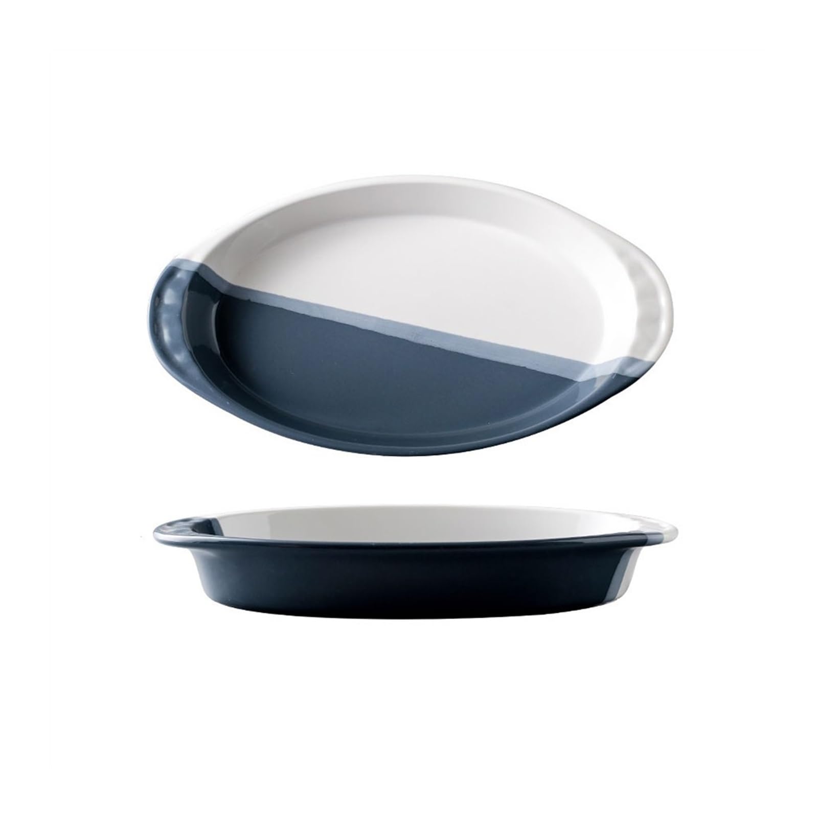 OLSKFUH Kitchen Creative Baking Dish Ceramic Cheese Baked Rice Plate Microwave Binaural Vegetable Tableware Household Bowl Cooking,Blue-12inches