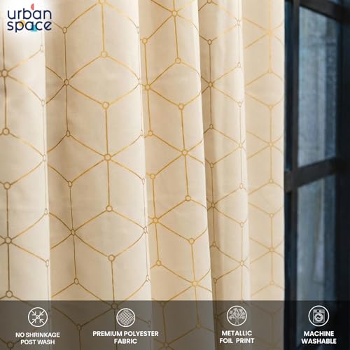 Image of Urban Space 80-85% True Blackout Curtains for Long Door, Gold Foil Printed Blackout Curtains, Blackout Decorative Door Curtain Eyelet with Tieback, 1 Piece Curtain for Living Room(Hex Beige, 8 Feet)