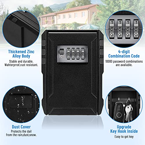 NEWIROVE Large Wall Mounted Key Safe Box With 4 Digit Combination Lock, Waterproof for Home Warehouse, Garage, Black - Image 2