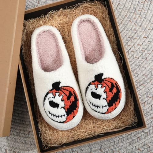 Halloween Pumpkin Slippers for Women Men, Cute Soft Plush Fuzzy Winter Holiday Slippers, Comfy Bedroom House Christmas Slippers Indoor Outdoor Shoes2