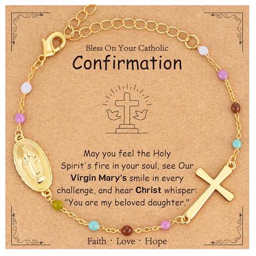 Jesvo Confirmation Gifts for Teen Girls Catholic Virgin Mary Cross Charm Bracelet Religious Jewelry Confirmation Favors Gifts Ideas Teenage Tween Girls Age