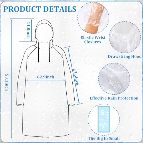 49/98 Pcs Disposable Rain Ponchos for Adults with Padded Drawstring Hoods and Pockets, Suitable for Emergency3