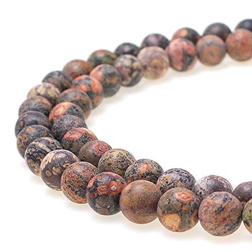 jarc Cuentas Para Pulseras Energéticas Pulsera de Yoga Pulsera DIY Cuentas de Piedra Piedra Piel Leopardo Rojo 43 Piezas,34 cm,8mm