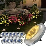 Solar Lights Outdoor， 2024 New Upgrade Disk Lights， Solar in-ground Lights for Landscape Walkway Lawn Steps Decks, LED Lamps, Waterproof