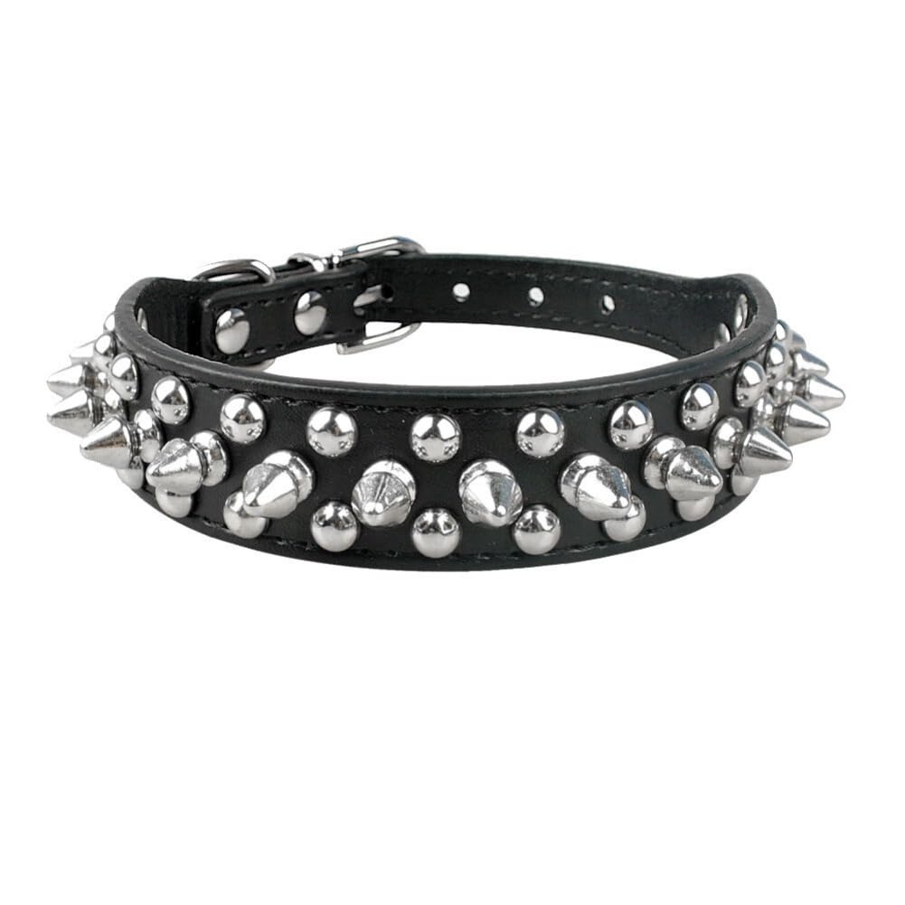 Spiked Studded PU Leather Dog Collar Pit Bull Rivets Pet Leashes Adjustable Collar (15-18.5"(41-47cm),Black)