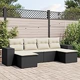 QJBSAVVA 6-TLG. Gartenmöbel Set Schwarz Poly Rattan Gartenlounge mit Cremeweißen Kissen modular 55 x 62 x 69 cm für Balkon Terrasse oder kleine Gärten