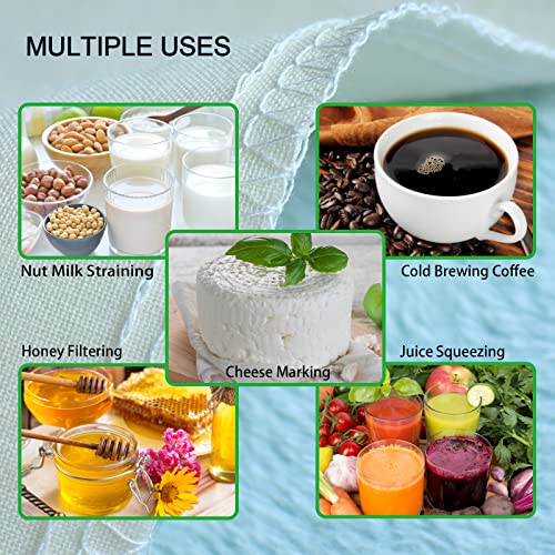 6 Pack 14"X14" Nut Milk Bags - 100% Unbleached Cotton, Food Strainer, Reusable Cheesecloth,Straining Almond/Oat/Soy Milk, Cold Brew Coffee, Cloth Bag For Cheese/Yogurt/Juice/Tea/Wine/Soup/Herbs #TOP5