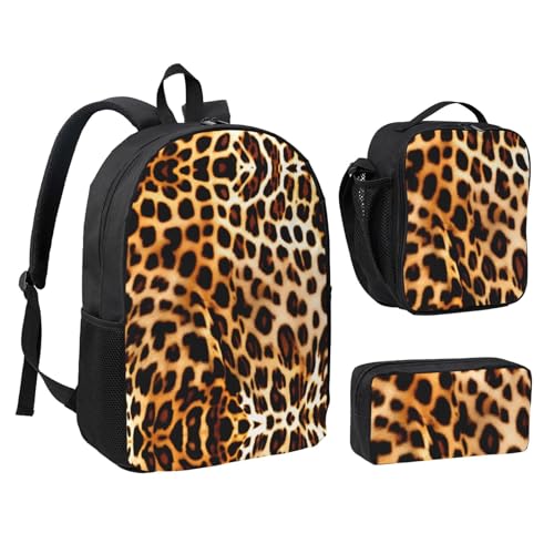 Sac à dos imprimé léopard 3 pièces scolaire léger avec trousse - 2