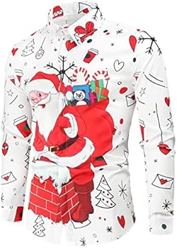 Kersthemd voor heren, grappige funky overhemden, 3D lange mouwen, kerstshirt, slim fit, Uglye Christmas sweater, Xmas kerstshirt, mannen, vrijetijdshemd, wit, 3XL