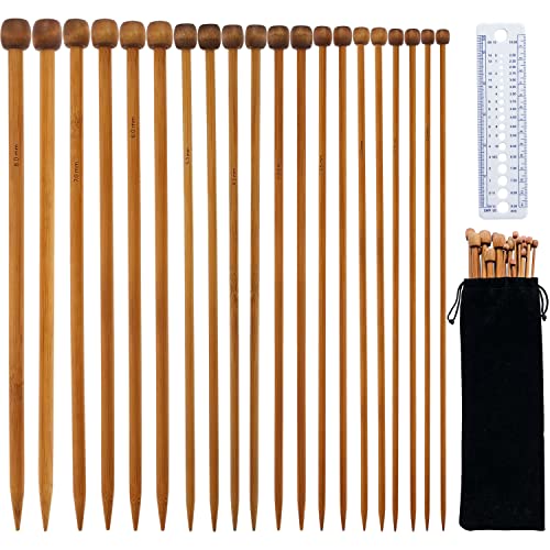 Agujas De Tejer Punto Bambú, 20 Piezas Agujas De Tejer Punto Bambu Una Punta Tamaños 2.5