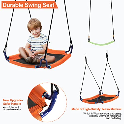 Swing Sets for Backyard, 440lbs Heavy Duty Metal A-Frame Outdoor Swing Stand, Kids Swing Sets with 1 Saucer Swing Seat, 1 Belt Swing Seat and Adjustable Rope for Playground - Thumbnail 3