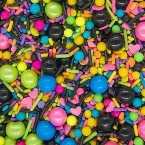Bakebright Fancy Retro Neon Sprinkles Disco Darling Cake Mix Colorful Pink and Blue Sprinkles for Cake Cupcake Decorating Decorations 80s 90s Rock Themed Birthday Themes Parties Toppers