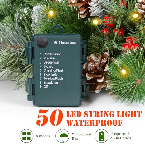 LAVEVE 34 Prelit Frosted Christmas Tree Urn Filler with 50 LED Lights - 2 Pack for Outdoor Porch and Pathway